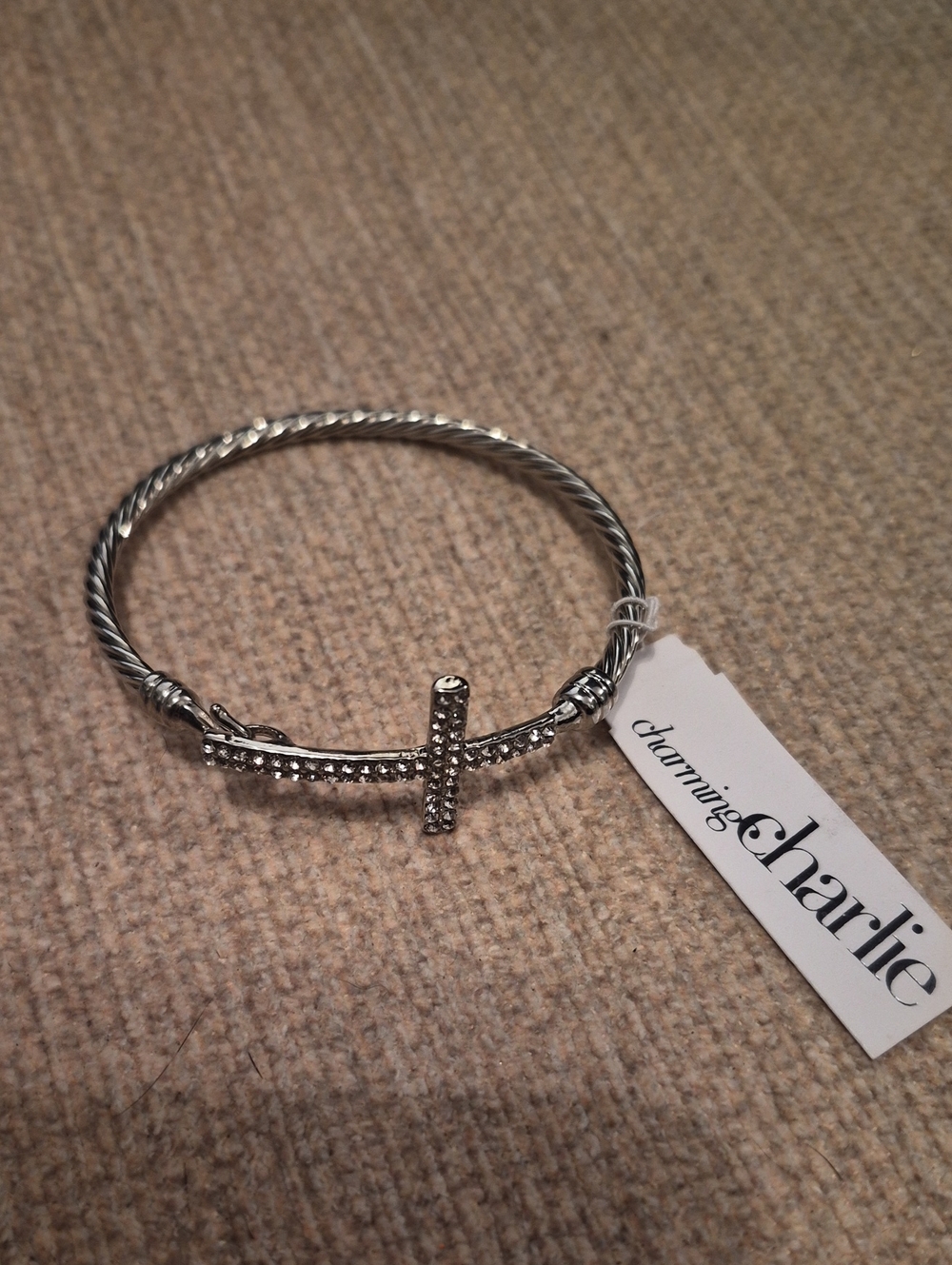 Charming Charlie Silver Crystal Cross Cable Bracelet